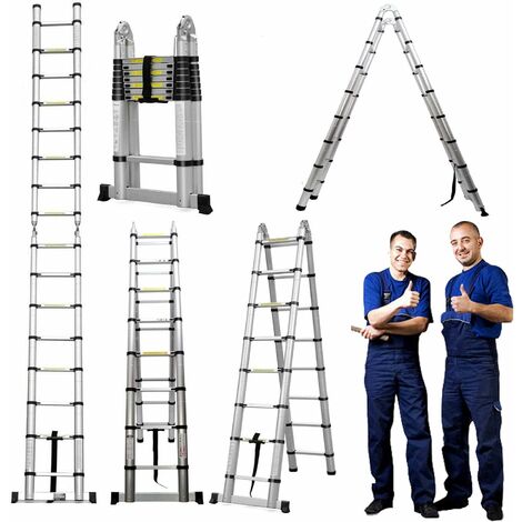 Ladders Telescoping Ladder 16.5 FT Dual Purpose Aluminum Telescopic Ladder with Ladder Stabilizer Adjustable Compact Step Climb Ladder for Household or RV Outdoor Work, 330lb Load Capacity(2.5M+2.5M)