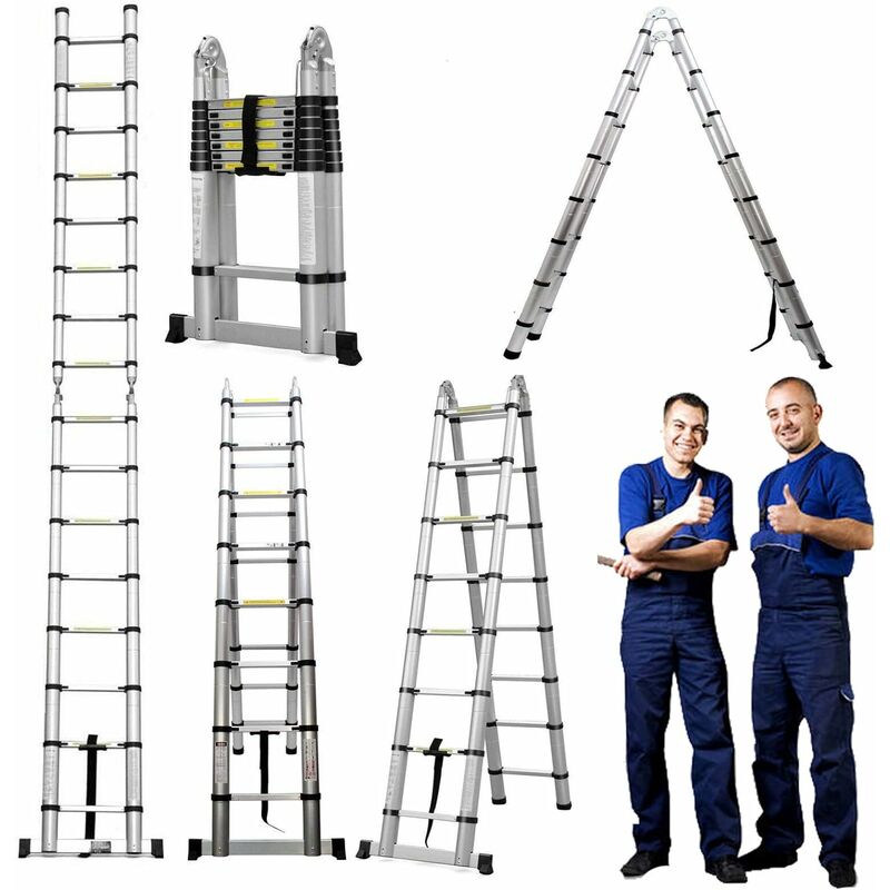 Ladders Telescoping Ladder 16.5 ft Dual Purpose Aluminum Telescopic Ladder with Ladder Stabilizer Adjustable Compact Step Climb Ladder for Household