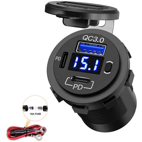 Ladebuchse 2x PD 30W, QC3.0 18W mit Voltmeter