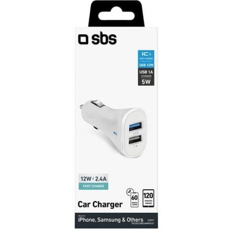 Ladegerät fürs Auto SBS TECR2USB24AWFAST 2400 mAh Weiß