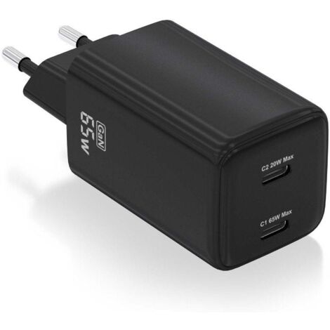 Ladegerät gan de wall aisens asch-65w2p040-bk/ 2xusb type-c/ 65w