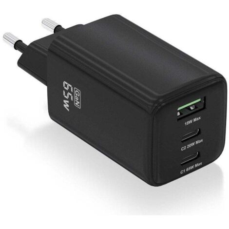 Ladegerät gan de wall aisens asch-65w3p042-bk/ 2xusb type-c/ 1xusb/ 65w