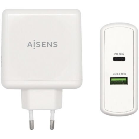 Ladegerät Usb-c Pd3.0 30w Usb-a Qc3.0 18w White Aisens Asch-2pd30qc-w