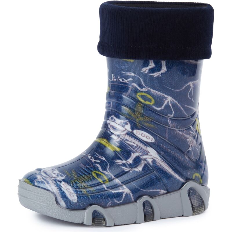 Ladeheid Kinder Mädchen Jungen Gummistiefel Gefüttert Swk (dunkelblau Dinosaurier, 25/26 Eu)