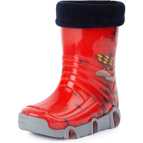 Ladeheid Kinder Mädchen Jungen Gummistiefel gefüttert Swk 16 (Rot Auto, 23/24 EU)