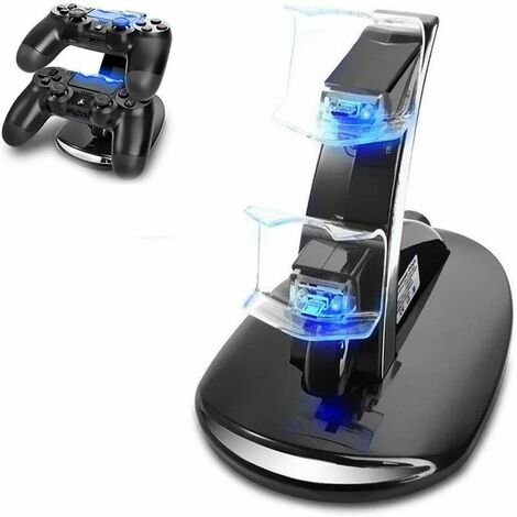 Ladestation für PS4-Controller, Ladegerät, Ladestation mit USB-Kabel und LED für Sony Playstation 4 / PS4 Slim / PS4 Pro Game-Controller (schwarzer Ständer)