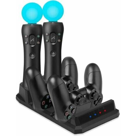 Ladestation für zwei PS4/PSVR/Move-Motion-Controller, 4-in-1-Desktop-Ladestation für Playstation PS4 PSVR VR Move