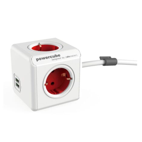 Ladrón Powercube original 4 tomas corriente + 2 USB con cable 1.5 gris -