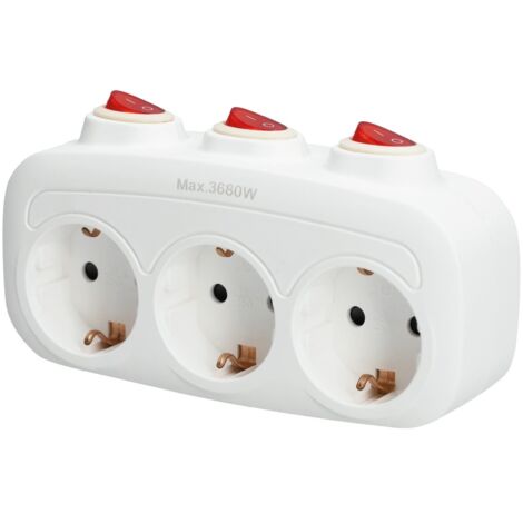 Ladrón triple salida con multi interruptor Blanco
