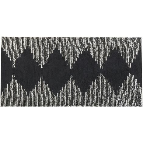 Läufer Baumwolle schwarz / weiß geometrisches Muster 80x150 cm Kurzflor Bathinda