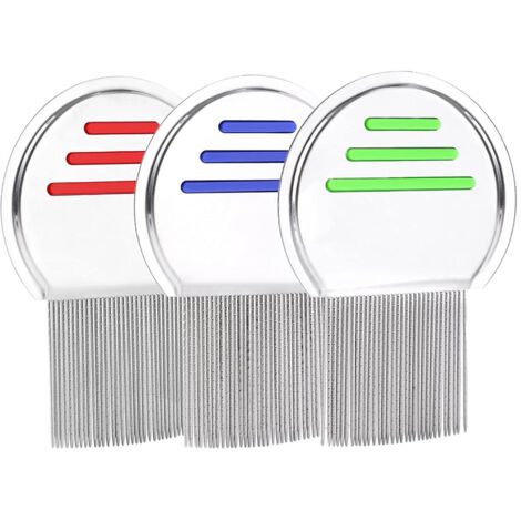Läusekamm aus Edelstahl, Metallkamm, entfernt Läuse und Nissen sicher, für Kinder und Erwachsene, blau, rot, grün, 3er-Pack