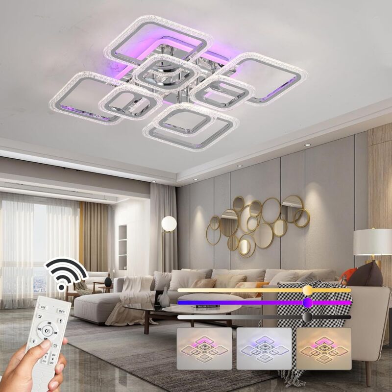 Comely - lafonnier LED,Luminaires intérieur avec 8 carrés LED,Éclairage de plafond design coloré,Lustre Salon 133W,Led Chambre Dimmable 3000K-6000K