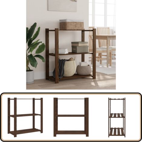 Lagerregal mit 3 Böden Braun 80x38x90 cm Massivholz Kiefer - Holzregal - Regalsystem - Kiefernholzregal - Industrielles Regal - Werkzeugschrank