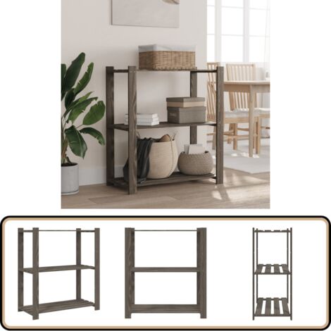 Lagerregal mit 3 Böden Grau 80x38x90 cm Massivholz Kiefer - Holzregal - Kiefernholzregal - Regalsystem - Industrielles Regal - Werkzeugschrank