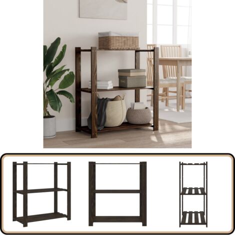 Lagerregal mit 3 Böden Schwarz 80x38x90 cm Massivholz Kiefer - Holzregal - Regalsystem - Speicherplatz - Küchenregal - Werkzeugschrank