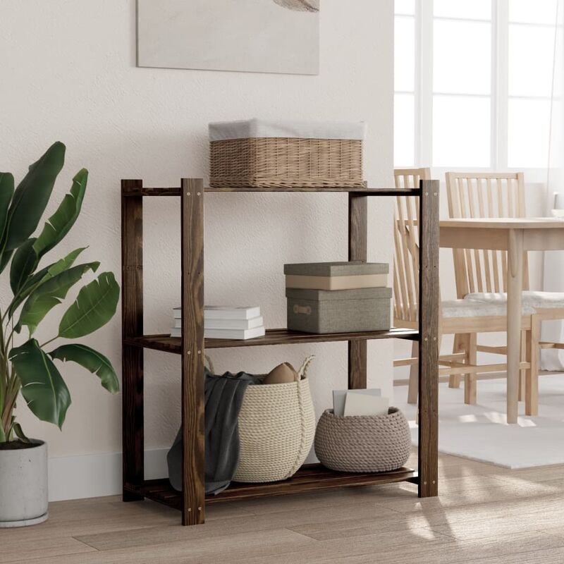 Vidaxl Lagerregal Mit 3 Böden Schwarz 80x38x90 Cm Massivholz Kiefer
