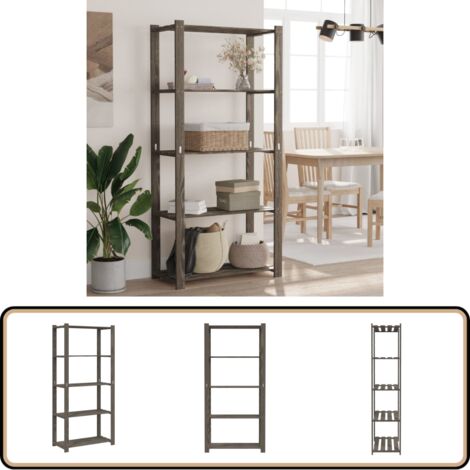 Lagerregal mit 5 Böden Grau 80x38x170 cm Massivholz Kiefer - Holzregal - Regal Grau - Kiefernholzregal - Industrieregals - Werkzeugschrank