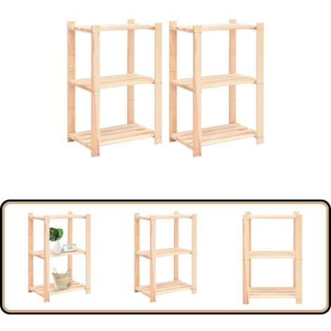 Lagerregale 3 Böden 2 Stk. 60x38x90cm Massivholz Kiefer 150kg - Holzregal - Kiefernregal - Industrielles Regal - Lagerregal - Werkzeugschrank