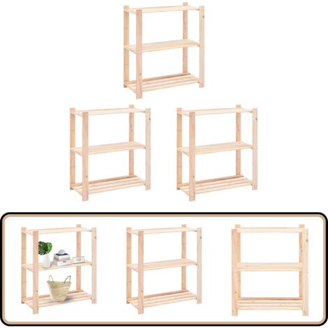 Lagerregale 3 Böden 3 Stk. 80x38x90cm Massivholz Kiefer 150kg - Holzregal - Kiefernholzregal - Industrieregale - Lagerregal - Werkzeugschrank