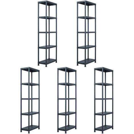 Lagerregale 5 Stk. Schwarz 125 kg 60 x 30 x 180 cm Kunststoff