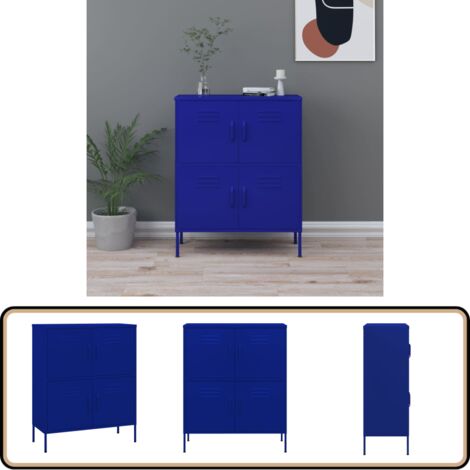 Lagerschrank Marineblau 80x35x101,5 cm Stahl - Schreibtisch - Metallregal - Stauraumspeicher - Garderobe - Wohnzimmermöbel