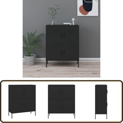 Lagerschrank Schwarz 80x35x101,5 cm Stahl - Schrankschubladen - Metallregal - Garderobe Schwarz - Aufbewahrungsschrank - Wohnzimmermöbel