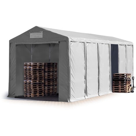 CARPASOL Lagerzelt 6x12 m Zelthalle Industriezelt mit 4m Seitenhöhe PVC Plane 850 N grau 100% wasserdicht Ganzjahreszelt mit Reißverschlusstor