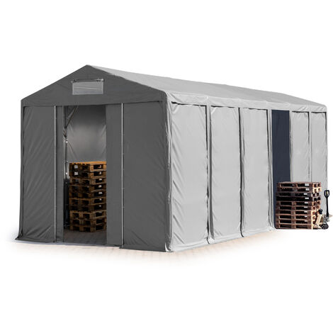 Lagerzelt 6x12 m Zelthalle Industriezelt mit 4m Seitenhöhe PVC Plane 850 N grau 100% wasserdicht Ganzjahreszelt mit Schiebetor