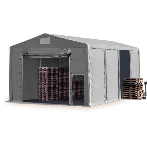 CARPASOL Lagerzelt 8x8 m Zelthalle Industriezelt mit 4m Seitenhöhe PVC Plane 850 N grau 100% wasserdicht Ganzjahreszelt mit Hochziehtor