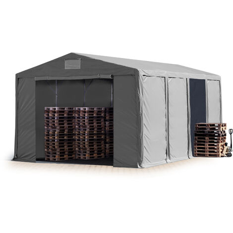 CARPASOL Lagerzelt 8x8 m Zelthalle Industriezelt mit 4m Seitenhöhe PVC Plane 850 N grau 100% wasserdicht Ganzjahreszelt mit Reißverschlusstor
