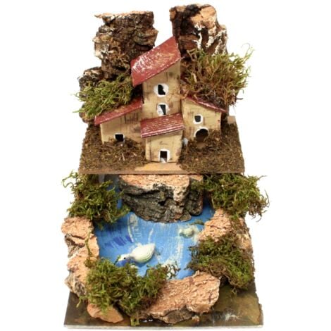 ROSSI ROSA Lago con Casette per Presepe 15x10 cm 85087
