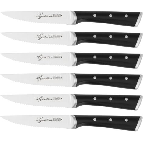 Lagostina Iceforce, Set Coltelli da Bistecca, 6 Coltelli in Accaio Inox con Lama Raffreddata, Confezione con 6 Coltelli da Bistecca 11cm, Resistenti alla Corrosione