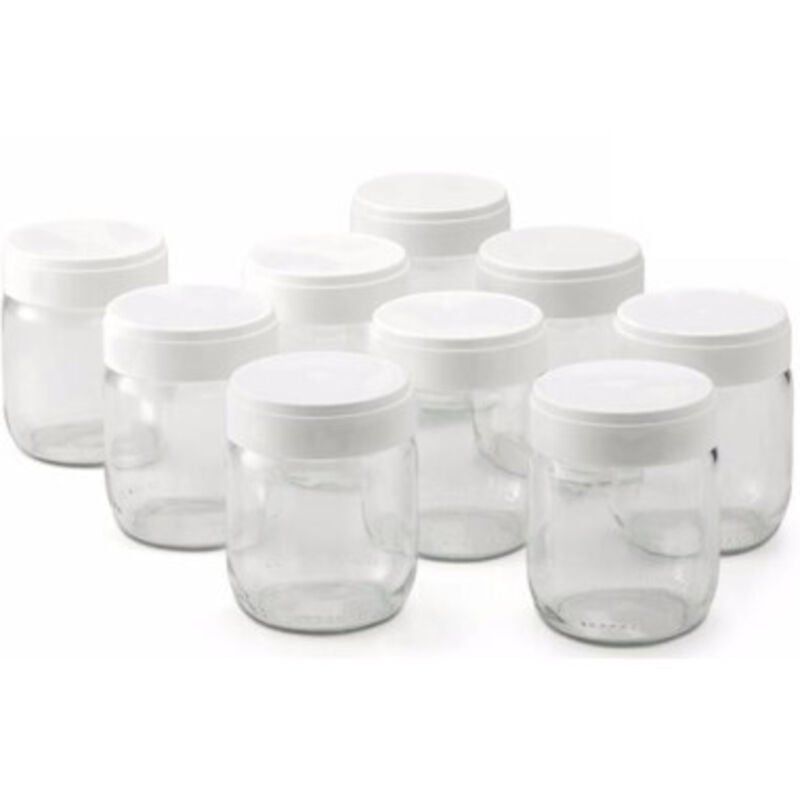 9 pots de 185g à Yaourt Transparents Couvercles emboîtables Blanc inclus - Lagrange