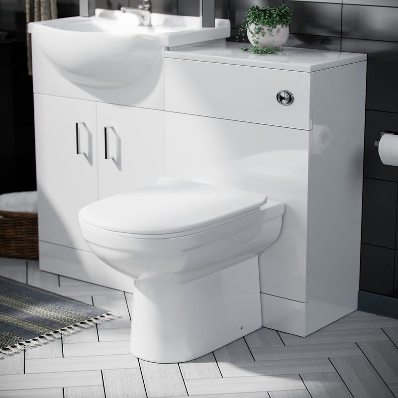 Ellen 550mm Flat Pack Vanity Basin Unit, WC Unit, Elso Back To Wall Toilet, Mono Mixer & Wate White