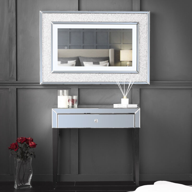 Carme Home - Laguna x Valentina Grey Combination Set Including Laguna Mirrored Console Dressing Table with Drawer And Valentina Diamond LED Wall