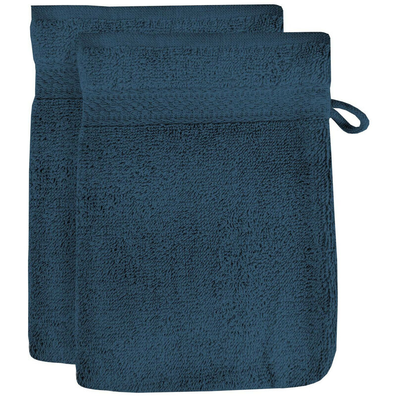 soleil d ocre - lot de 2 gants de toilette en coton 500 gr/m2 lagune bleu canard, par soleil d'ocre - bleu