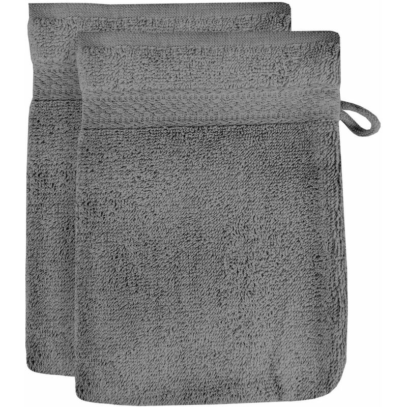 lot de 2 gants de toilette en coton 500 gr/m2 16x21 cm lagune gris, par soleil d'ocre - gris