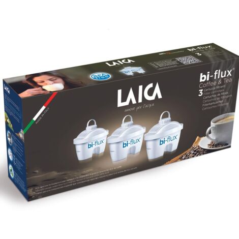 LAICA bi-flux® Coffee & Tea Filtro per Acqua – Speciale Formulazione per Ridurre il Calcare e Preserva i Sali Minerali Utili all'Organismo – 3 Mesi di Acqua Filtrata (3 Filtri x 150L) - Made in Italy
