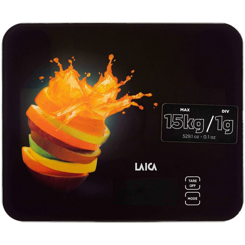 Image of KS5015 Bilancia da Cucina Elettronica, Nera, Vetro Temperato, Tasti Touch Sensor, 15 kg, elettrica, giallo, vetrovetro temperato - Laica