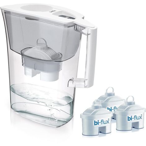 LAICA Prime Line Caraffa Filtrante - Grande Capacità di 3L - Bianca - Timer Digitale - 3 Filtro bi-flux Inclusi, Preserva i Sali Minerali Utili all'Organismo e Riduce Cloro - Made in Italy
