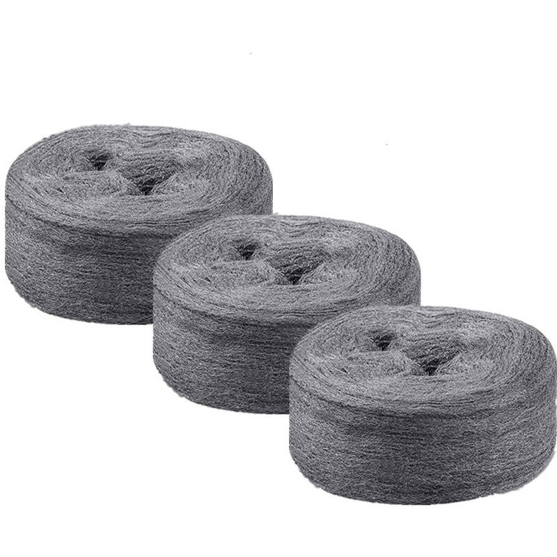 Laine dacier Brosse de nettoyage , 3 Pièces Fil dAcier Laine, Fine Steel Wool Pads, Fil de Nettoyage Wire Wool, Fine Acier Laine Tampons pour