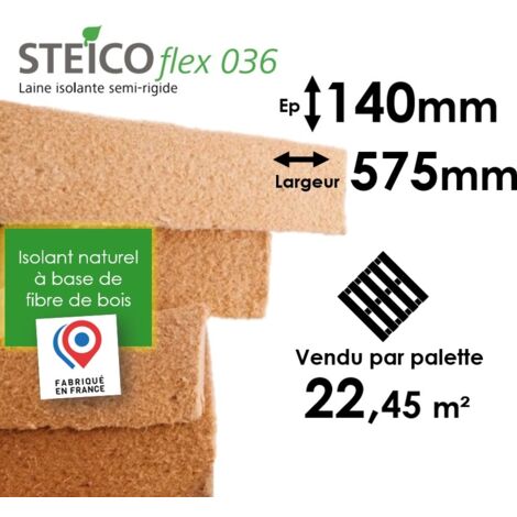 LAINE DE BOIS STEICO FLEX 36 - EPAISSEUR 140MM (R=3,85) - LARGEUR 575MM - PALETTE ENTIÈRE 22,45M²