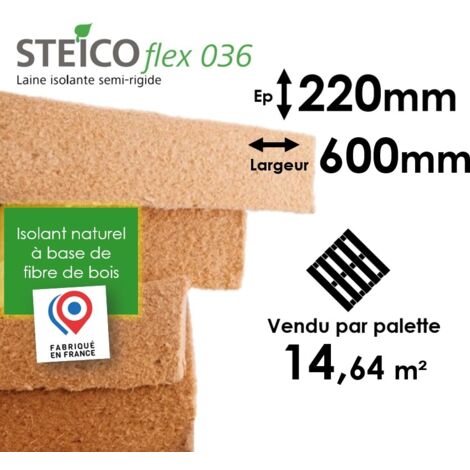 LAINE DE BOIS STEICO FLEX 36 - EPAISSEUR 220MM (R=6,10) - LARGEUR 600MM - PALETTE ENTIÈRE 14,64M²