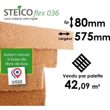 LAINE DE BOIS STEICO FLEX 36 - EPAISSEUR 80MM (R=2,20) - LARGEUR 575MM - PALETTE ENTIÈRE 42,09M²