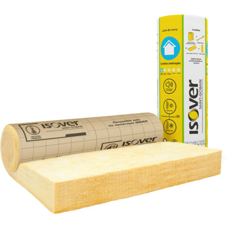 Laine de verre 280 mm pour les combles aménagés - rouleau 1,2x2 m revêtu kraft - R=8 m².K/W - Isover