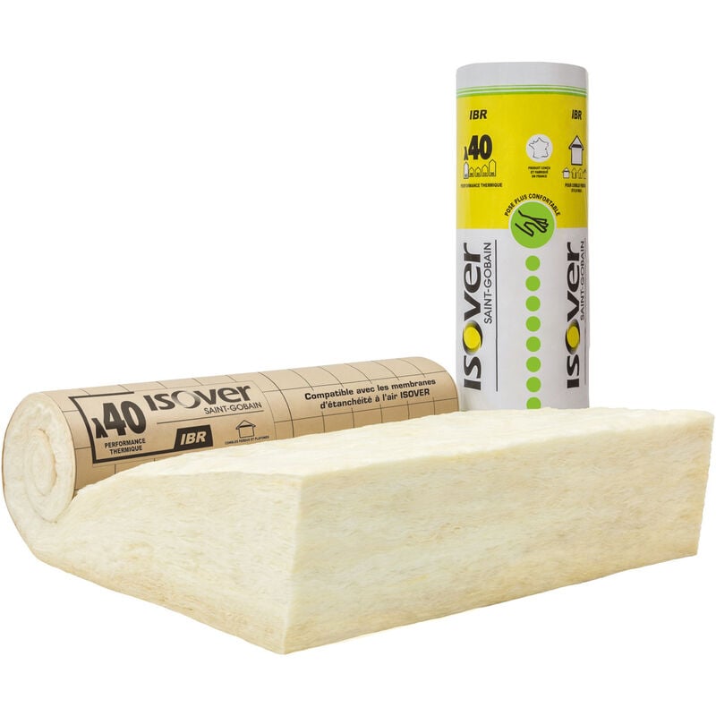 Laine de verre ibr 400 mm pour les combles perdus et les plafonds lambda 40 - rouleau 1,2x2 m revêtu kraft - R=10 m².K/W Isover