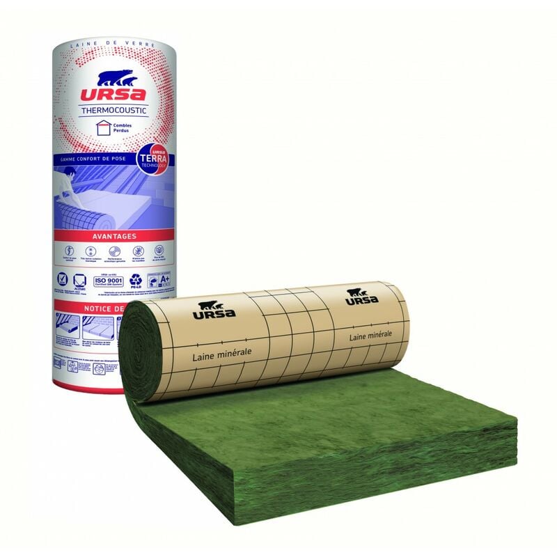 Laine de verre Thermo. Kraft, 3.5 x 1.2 m, Ep. 260 mm, lambda 40, R6.5 - Ursa