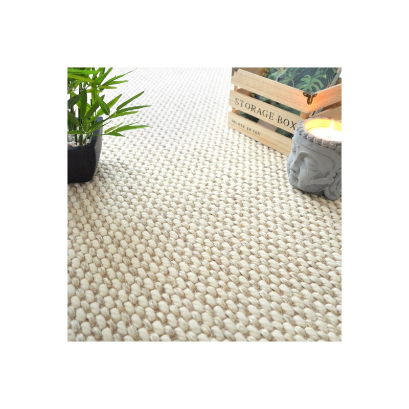 Laine et Sisal - Albury grosses boucles - Blanc crème - Rouleau de 4m x 1m
