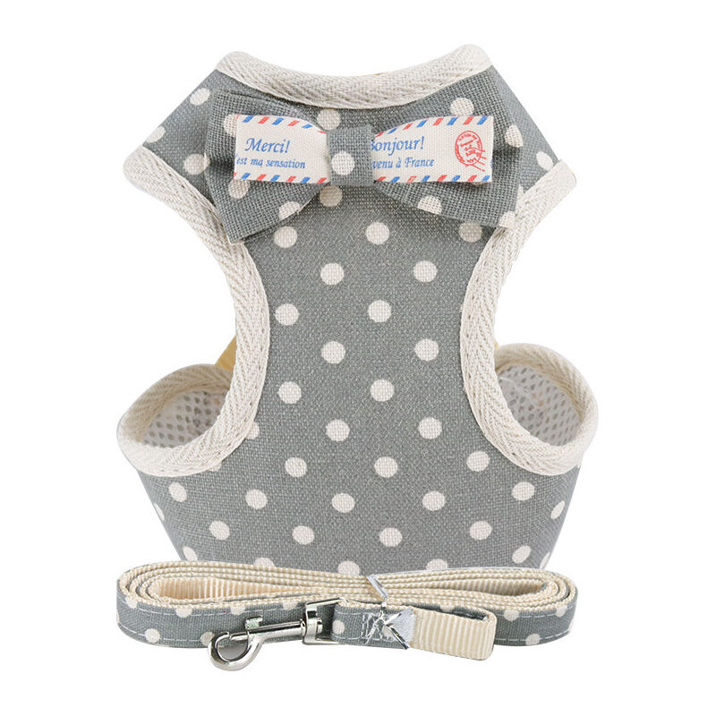 À l'aise Petit harnais de chien et laisse ensemble de chat gilet Harnais avec bowknot treillis caoutchouc pavé pour animaux de compagnie pour petits