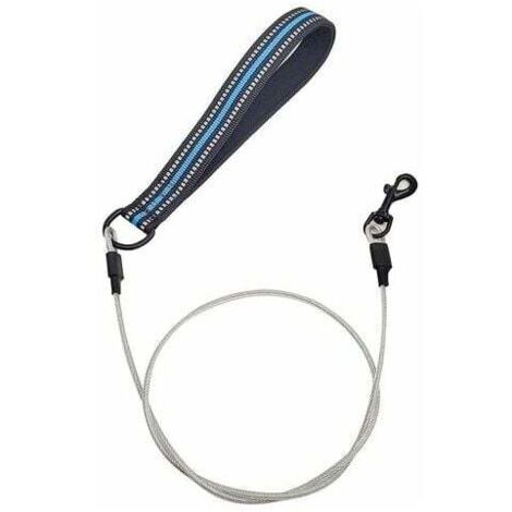 Laisse à mâcher pour chien avec poignée rembourrée, câble métallique pour petits, moyens et grands chiens (bleu)